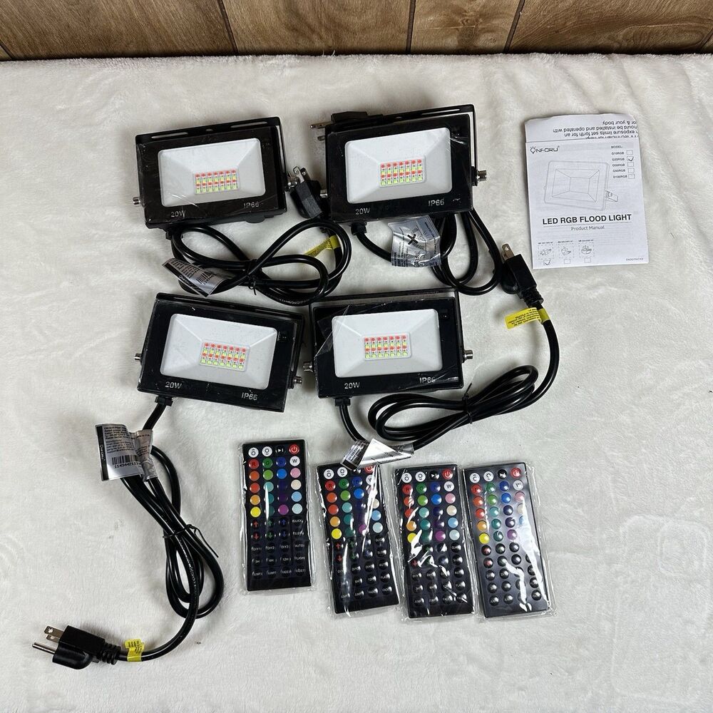 Onforu G20RGB 4 Pack 20W RGB LED Flood Lights Remotes IP66 NEW Open Box Tested